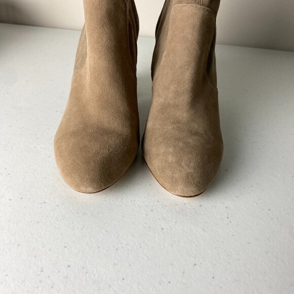 Sole Society Cassity Sock Bootie Heeled Tan Faux Suede Block Heel Womens 6M - Picture 5 of 9